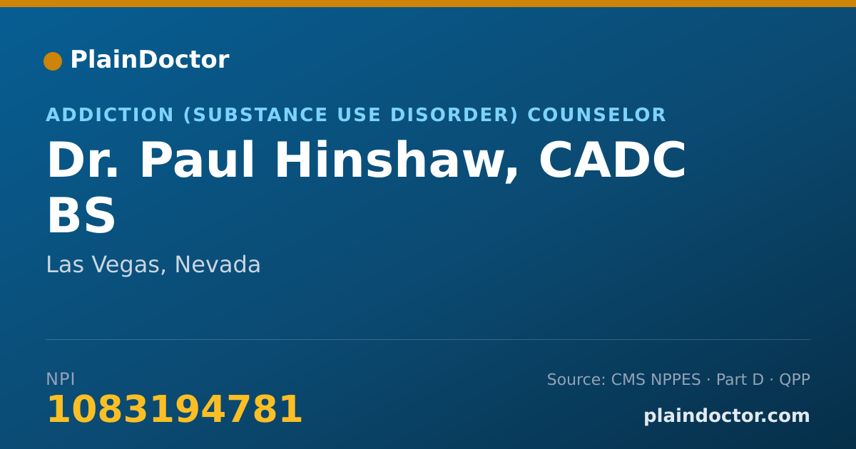Shareable card for Paul Hinshaw, CADC BS - Addiction (Substance Use Disorder) Counselor, Las Vegas, NV