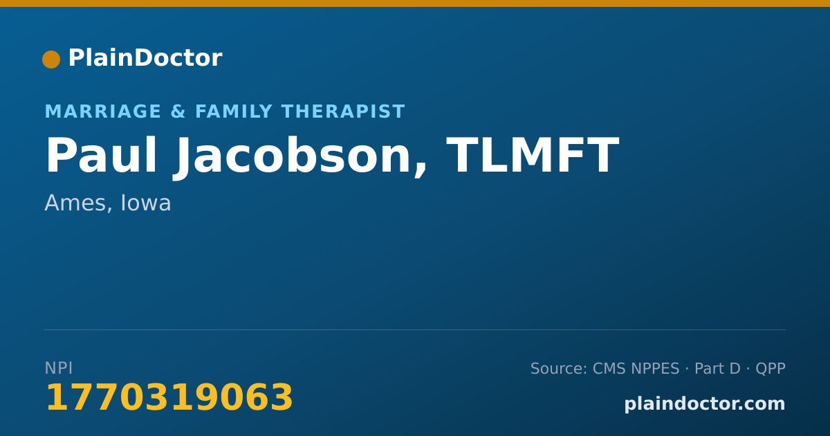 Shareable card for Paul Jacobson, TLMFT - Marriage & Family Therapist, Ames, IA