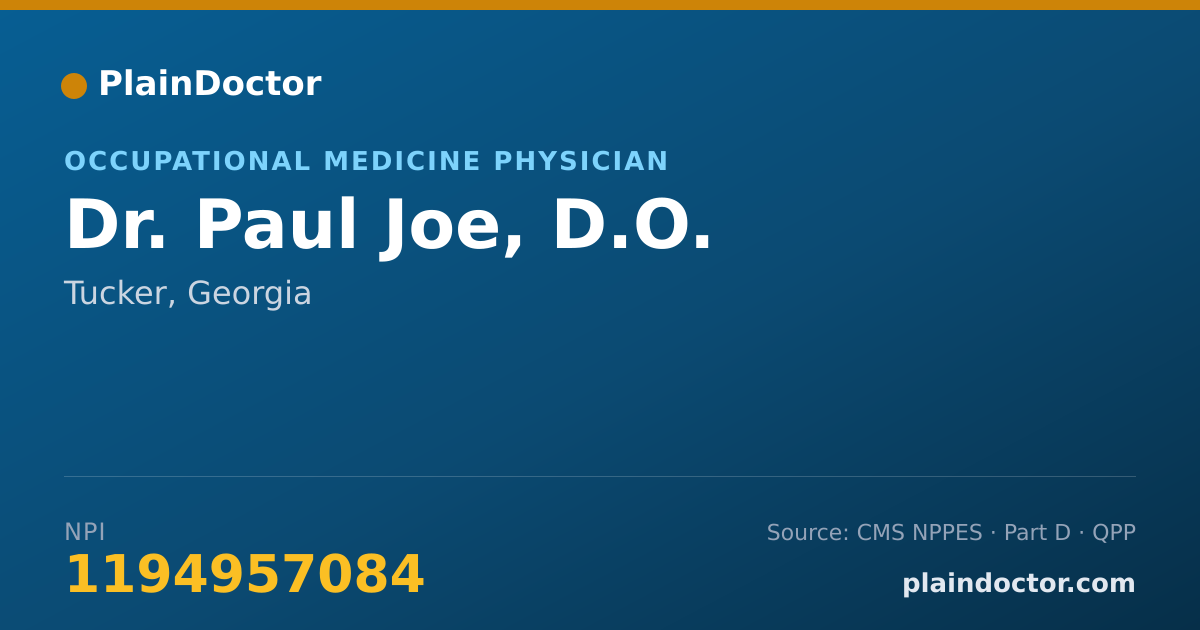 Shareable card for Paul Joe, D.O. - Occupational Medicine Physician, Tucker, GA