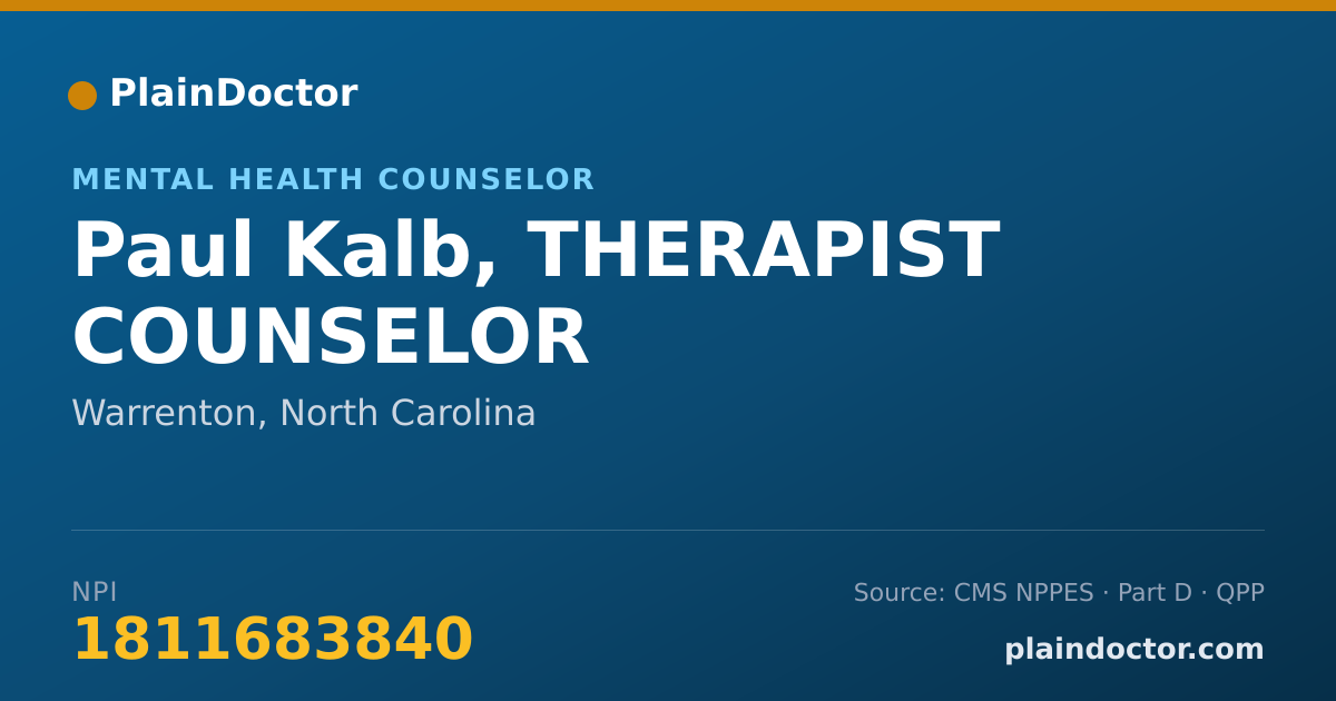 Shareable card for Paul Kalb, THERAPIST COUNSELOR - Mental Health Counselor, Warrenton, NC