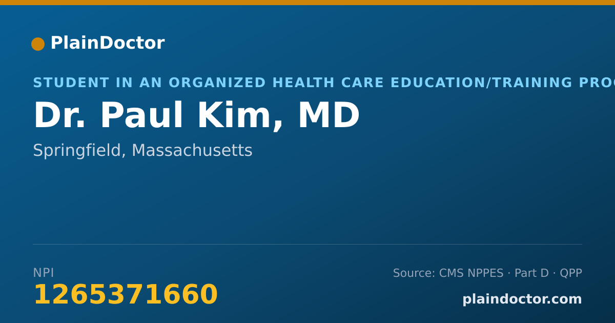 Shareable card for Paul Kim, MD - Student in an Organized Health Care Education/Training Program, Springfield, MA