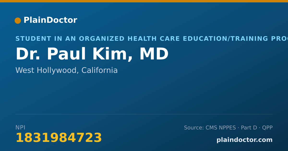 Shareable card for Paul Kim, MD - Student in an Organized Health Care Education/Training Program, West Hollywood, CA
