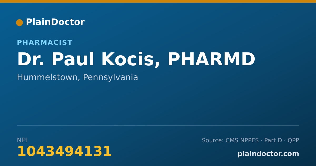 Shareable card for Paul Kocis, PHARMD - Pharmacist, Hummelstown, PA