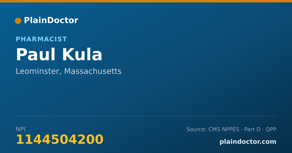 Shareable card for Paul Kula - Pharmacist, Leominster, MA