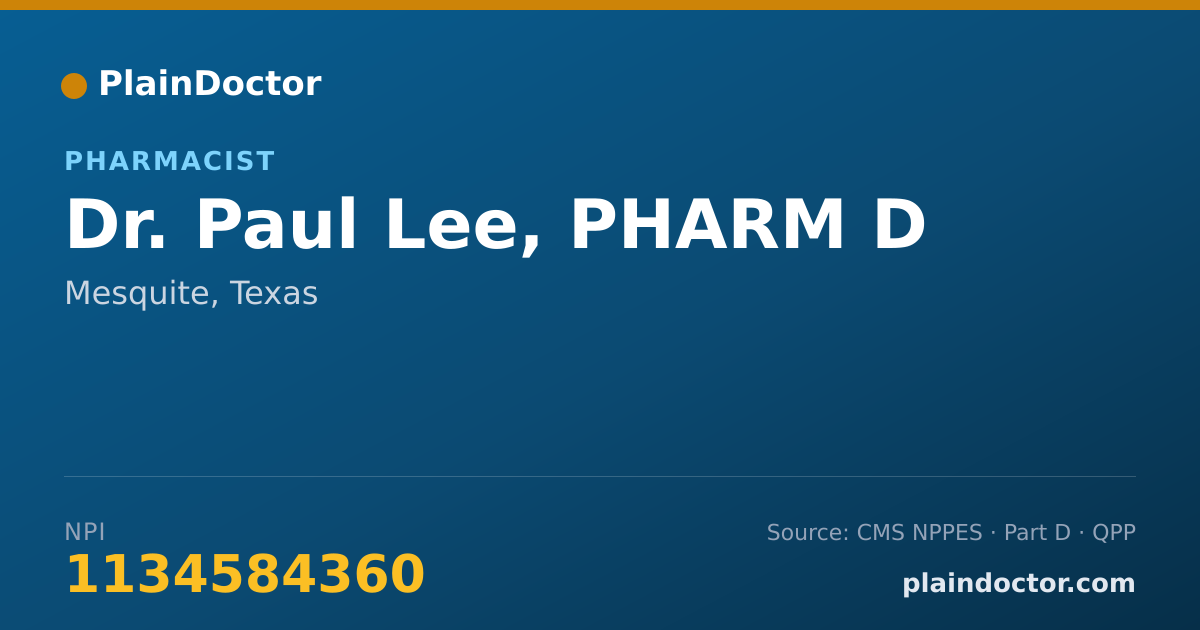 Shareable card for Paul Lee, PHARM D - Pharmacist, Mesquite, TX