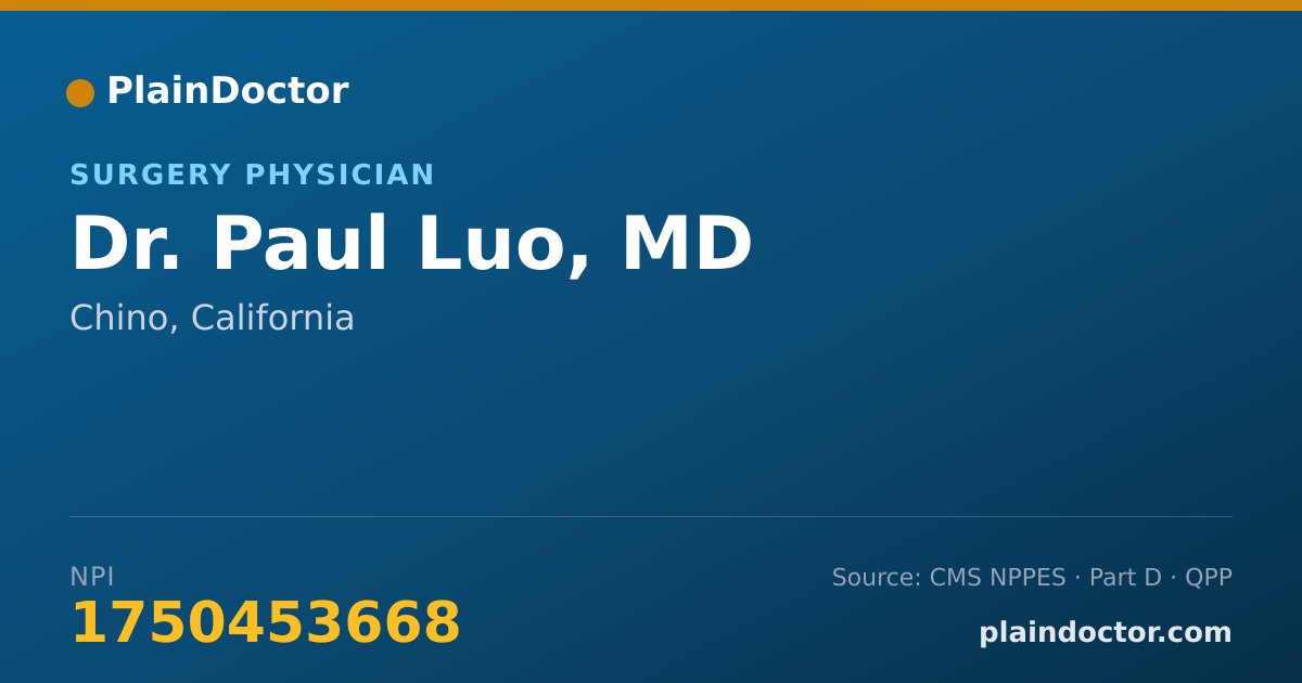 Shareable card for Paul Luo, MD - Surgery Physician, Chino, CA