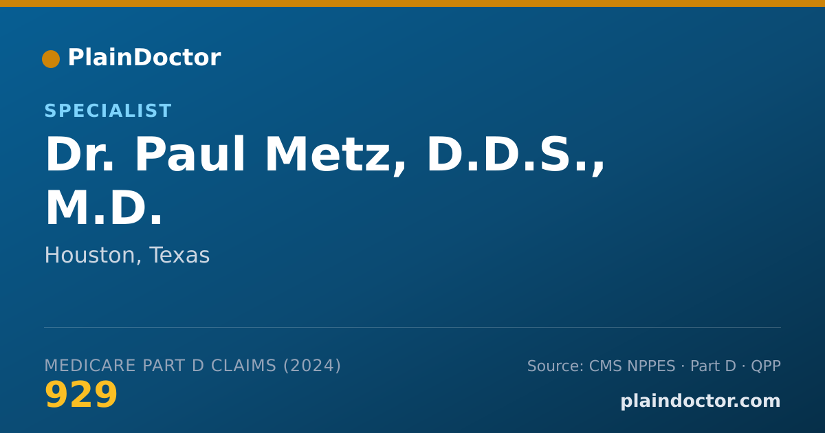 Shareable card for Paul Metz, D.D.S., M.D. - Specialist, Houston, TX