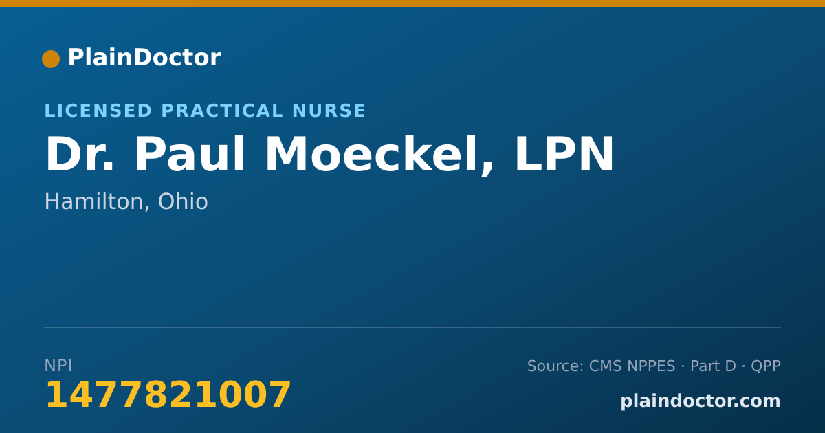 Shareable card for Paul Moeckel, LPN - Licensed Practical Nurse, Hamilton, OH