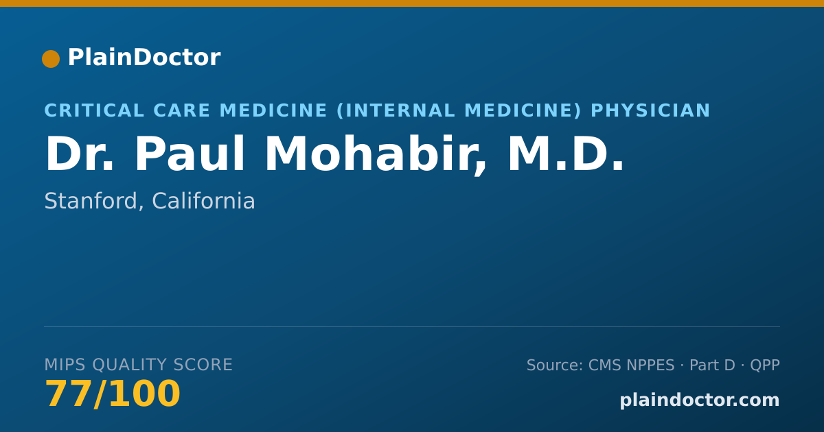 Shareable card for Paul Mohabir, M.D. - Critical Care Medicine (Internal Medicine) Physician, Stanford, CA