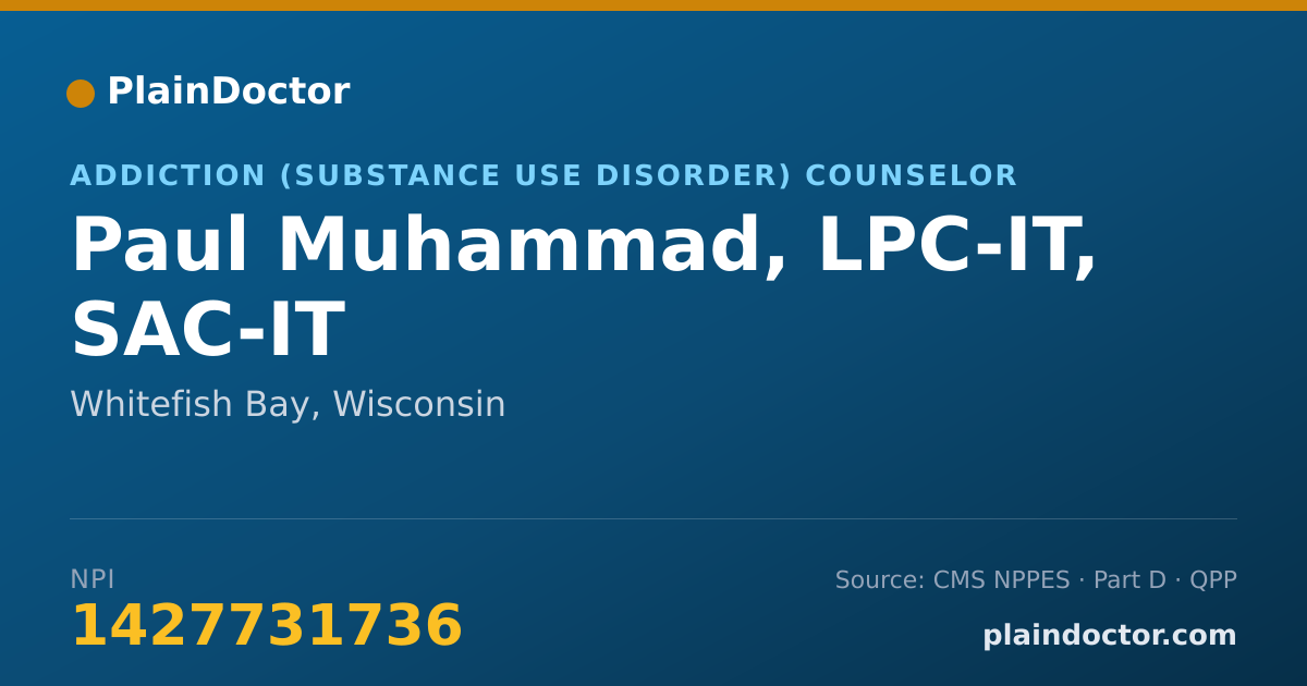 Shareable card for Paul Muhammad, LPC-IT, SAC-IT - Addiction (Substance Use Disorder) Counselor, Whitefish Bay, WI