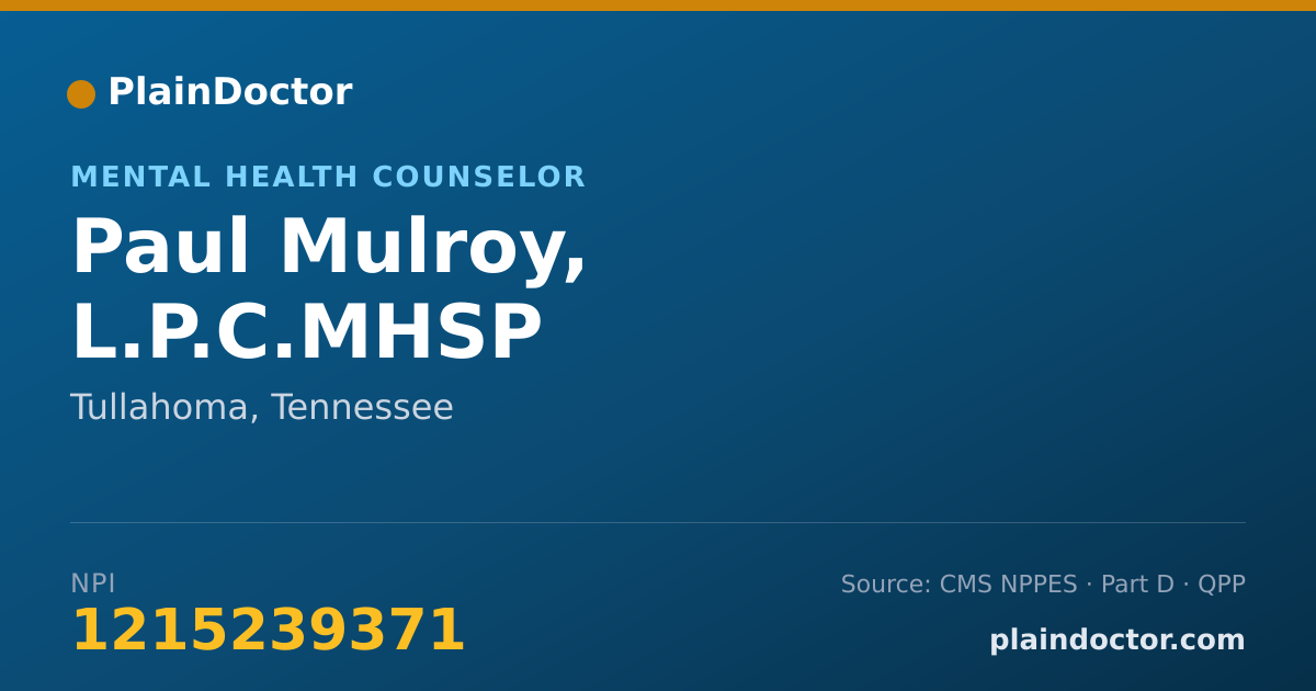 Shareable card for Paul Mulroy, L.P.C.MHSP - Mental Health Counselor, Tullahoma, TN
