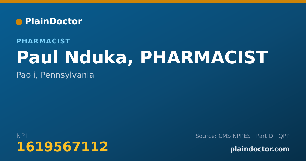 Shareable card for Paul Nduka, PHARMACIST - Pharmacist, Paoli, PA