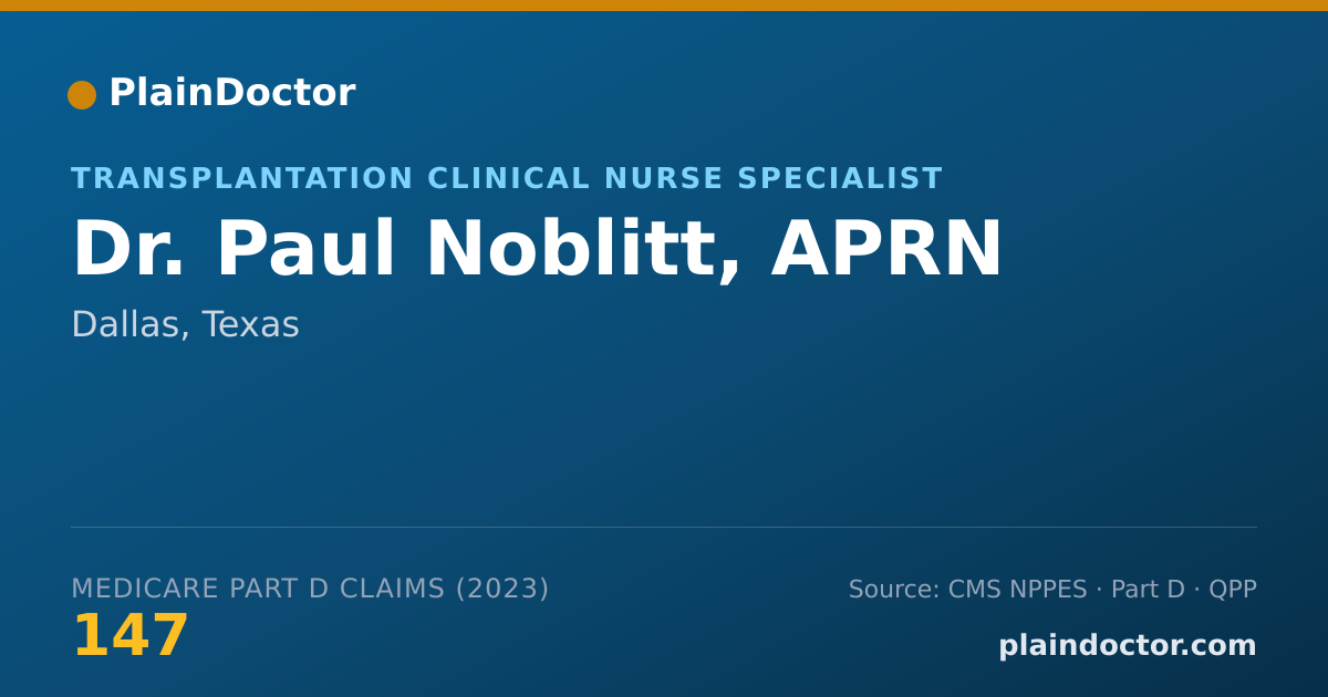 Shareable card for Paul Noblitt, APRN - Transplantation Clinical Nurse Specialist, Dallas, TX