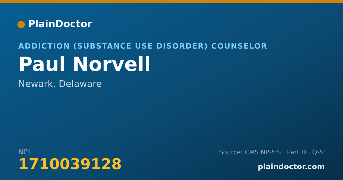 Shareable card for Paul Norvell - Addiction (Substance Use Disorder) Counselor, Newark, DE