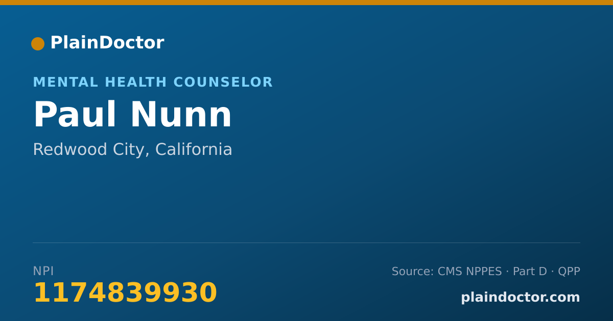 Shareable card for Paul Nunn - Mental Health Counselor, Redwood City, CA
