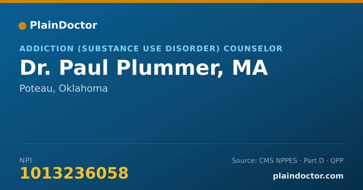 Shareable card for Paul Plummer, MA - Addiction (Substance Use Disorder) Counselor, Poteau, OK