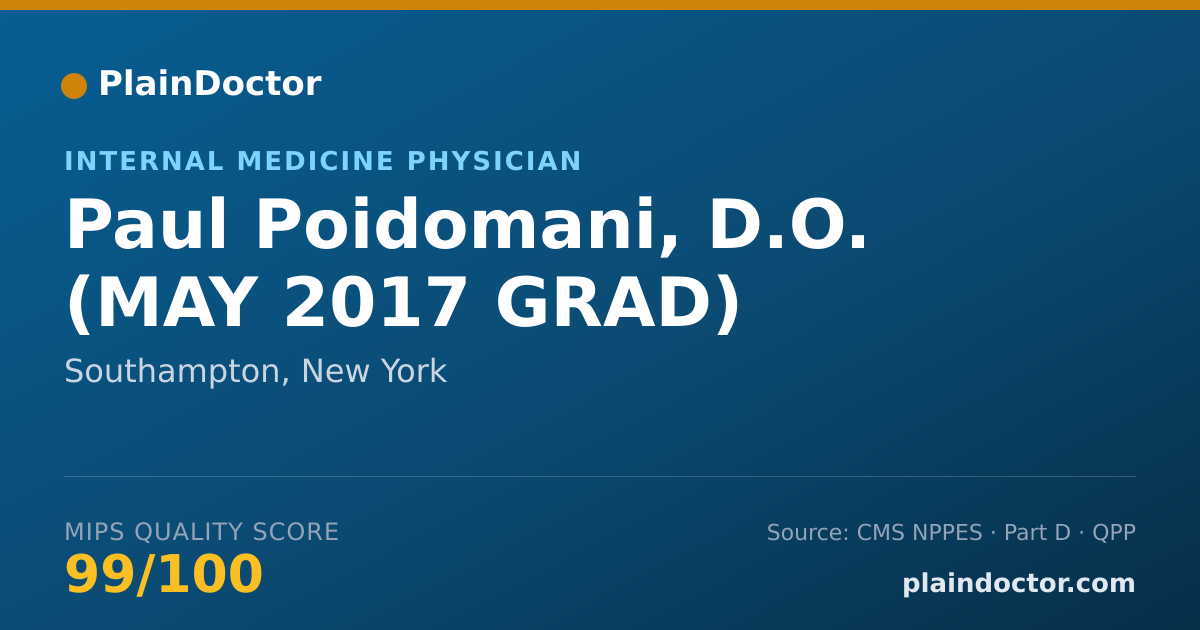 Shareable card for Paul Poidomani, D.O. (MAY 2017 GRAD) - Hospice and Palliative Medicine (Internal Medicine) Physician, Southampton, NY