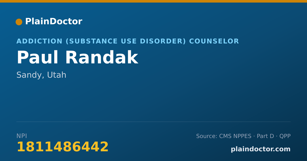 Shareable card for Paul Randak - Addiction (Substance Use Disorder) Counselor, Sandy, UT