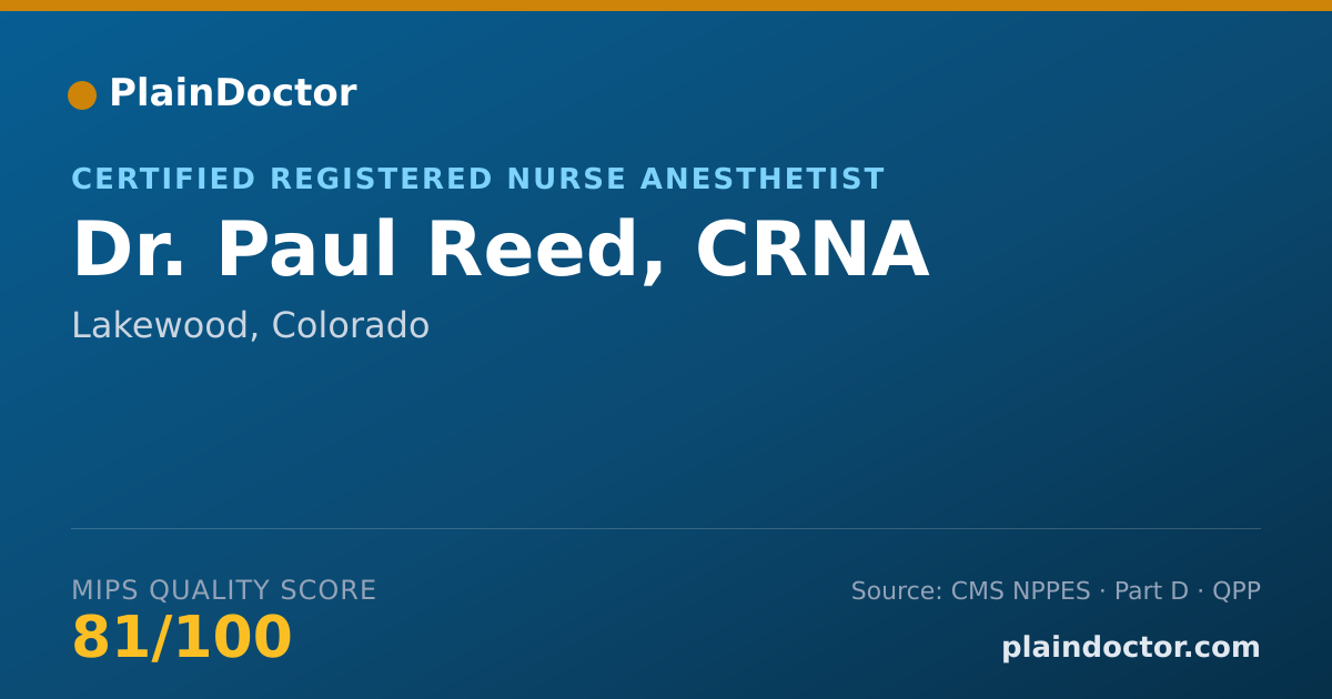 Shareable card for Paul Reed, CRNA - Certified Registered Nurse Anesthetist, Lakewood, CO