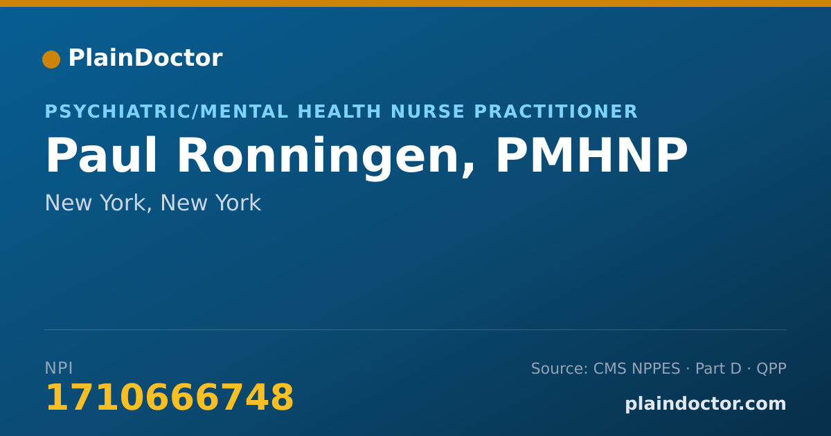 Shareable card for Paul Ronningen, PMHNP - Psychiatric/Mental Health Nurse Practitioner, New York, NY