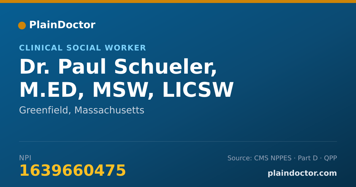 Shareable card for Paul Schueler, M.ED, MSW, LICSW - Clinical Social Worker, Greenfield, MA