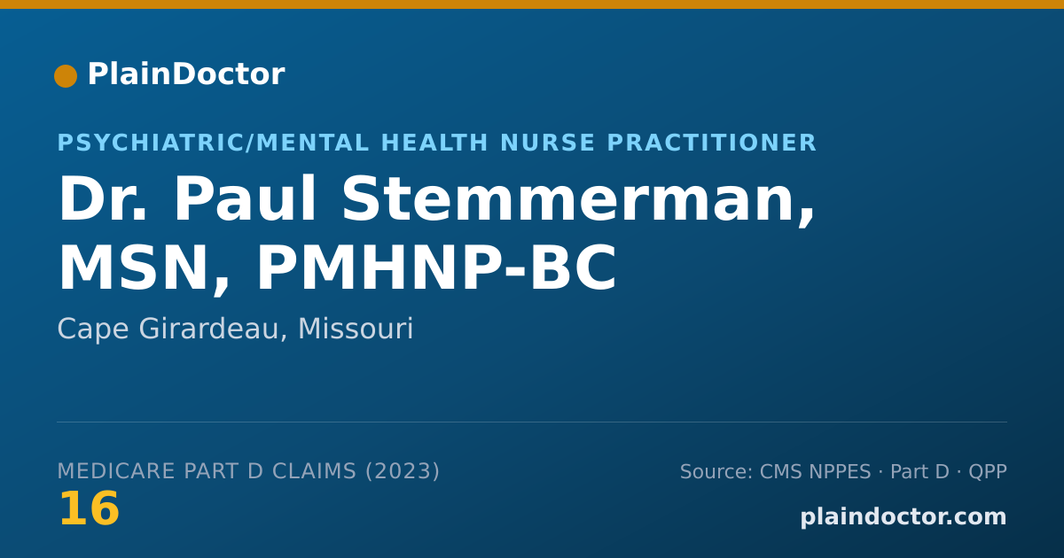 Shareable card for Paul Stemmerman, MSN, PMHNP-BC - Psychiatric/Mental Health Nurse Practitioner, Cape Girardeau, MO