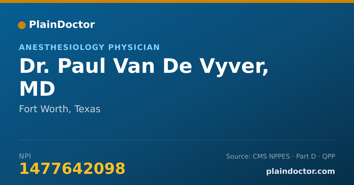Shareable card for Paul Van De Vyver, MD - Anesthesiology Physician, Fort Worth, TX