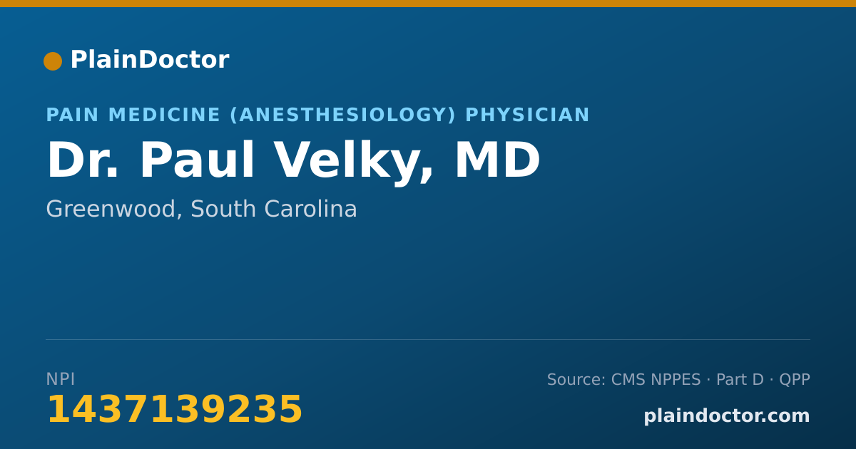 Shareable card for Paul Velky, MD - Pain Medicine (Anesthesiology) Physician, Greenwood, SC