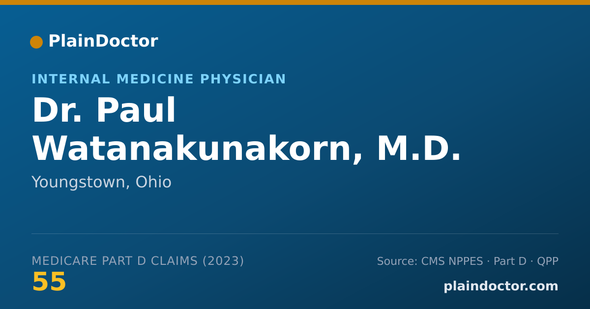 Shareable card for Paul Watanakunakorn, M.D. - Internal Medicine Physician, Youngstown, OH