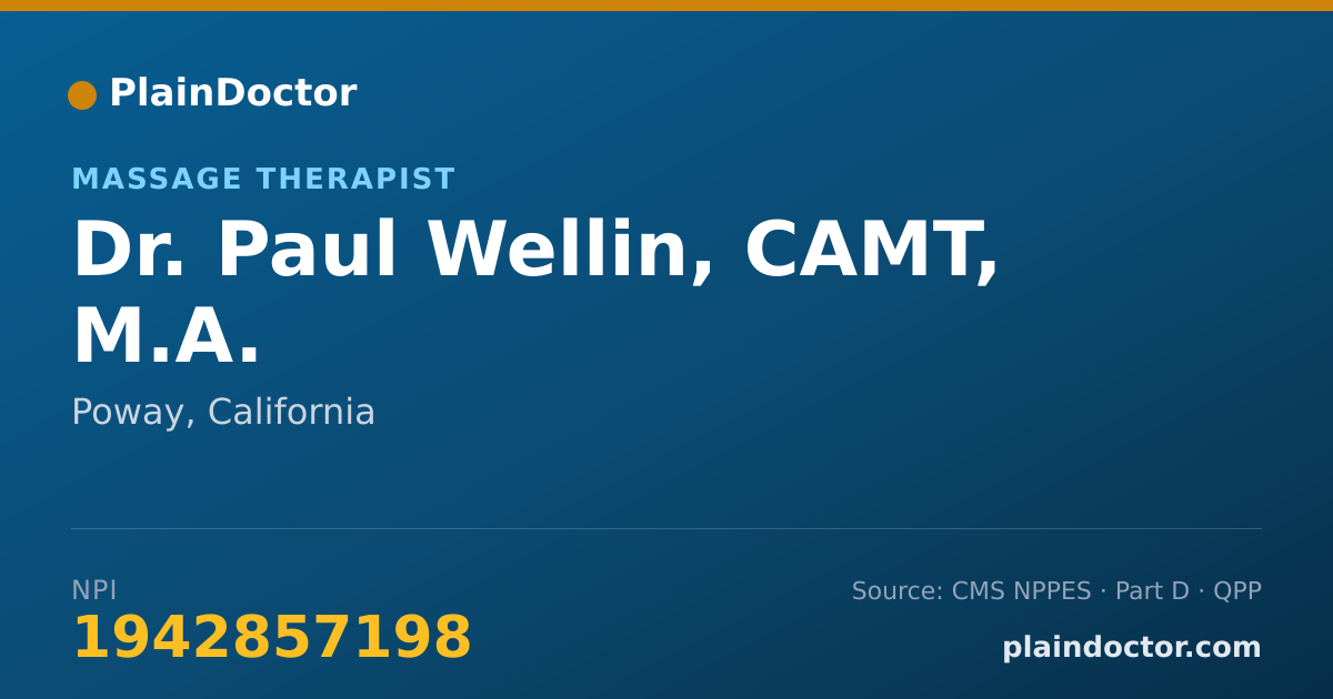 Shareable card for Paul Wellin, CAMT, M.A. - Massage Therapist, Poway, CA