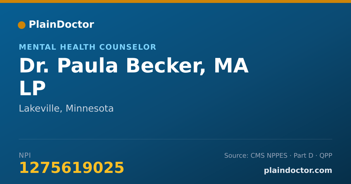 Shareable card for Paula Becker, MA LP - Mental Health Counselor, Lakeville, MN