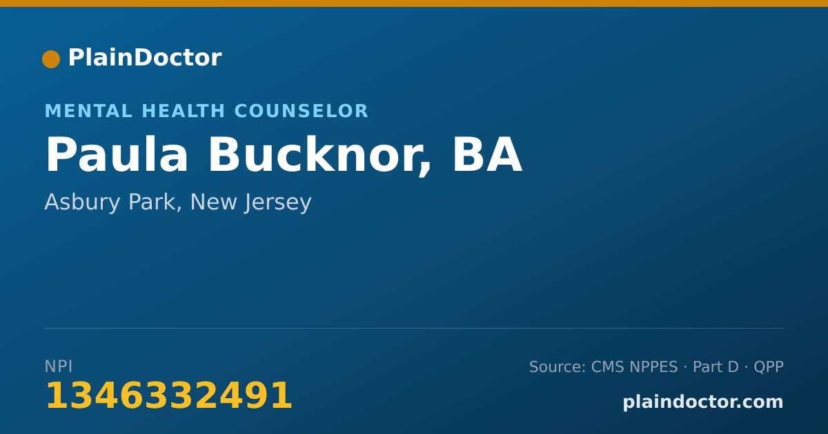 Shareable card for Paula Bucknor, BA - Mental Health Counselor, Asbury Park, NJ