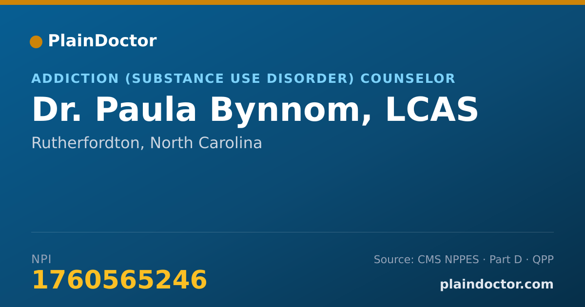 Shareable card for Paula Bynnom, LCAS - Addiction (Substance Use Disorder) Counselor, Rutherfordton, NC