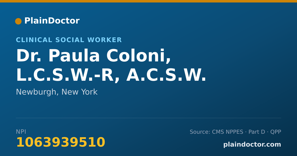 Shareable card for Paula Coloni, L.C.S.W.-R, A.C.S.W. - Clinical Social Worker, Newburgh, NY