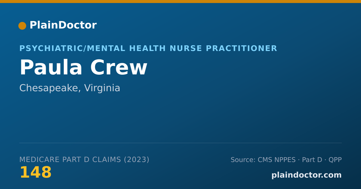 Shareable card for Paula Crew - Psychiatric/Mental Health Nurse Practitioner, Chesapeake, VA