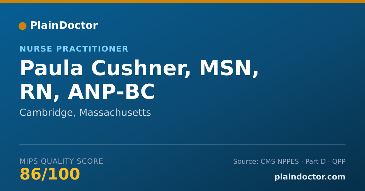 Shareable card for Paula Cushner, MSN, RN, ANP-BC - Nurse Practitioner, Cambridge, MA