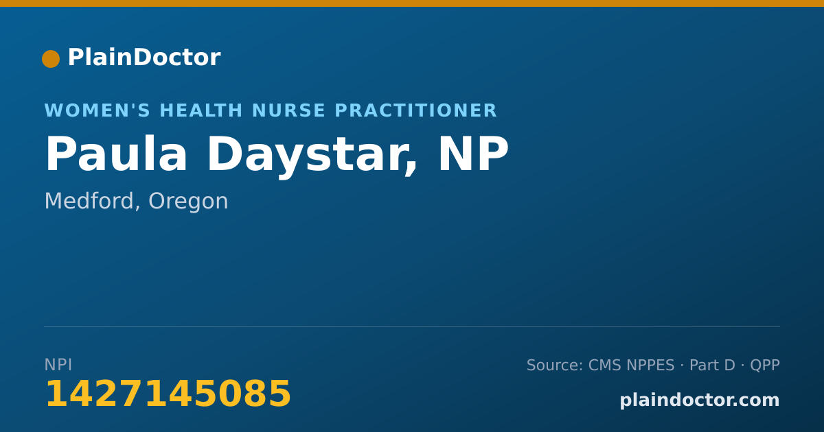 Shareable card for Paula Daystar, NP - Women's Health Nurse Practitioner, Medford, OR