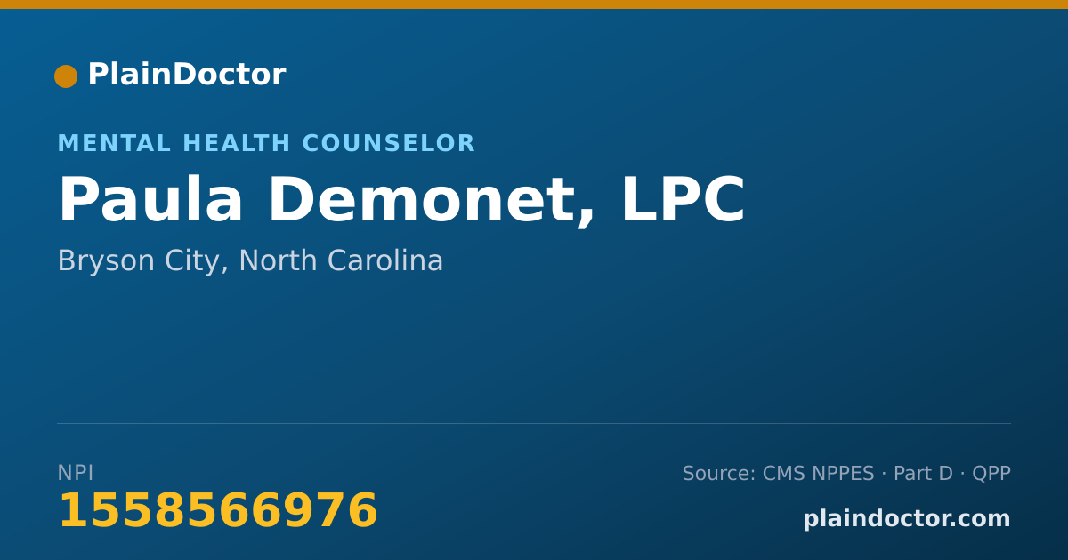 Shareable card for Paula Demonet, LPC - Mental Health Counselor, Bryson City, NC
