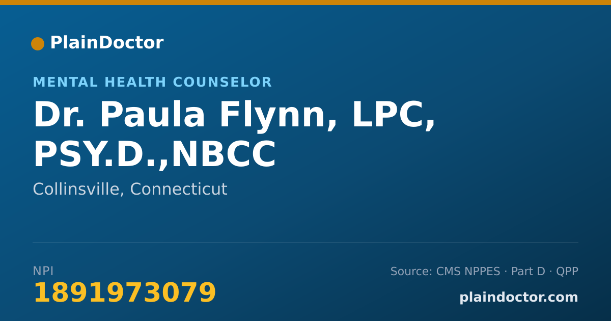 Shareable card for Paula Flynn, LPC, PSY.D.,NBCC - Mental Health Counselor, Collinsville, CT