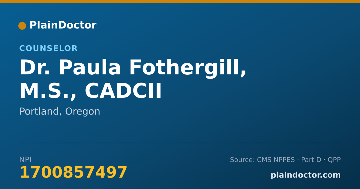 Shareable card for Paula Fothergill, M.S., CADCII - Counselor, Portland, OR