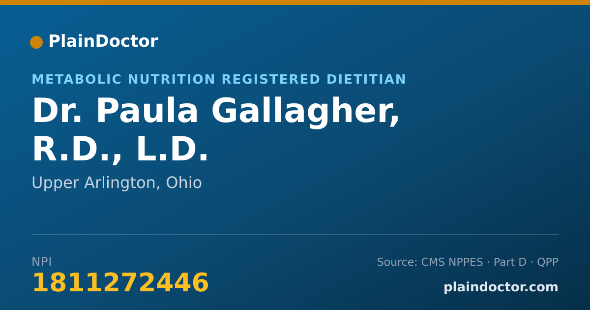 Shareable card for Paula Gallagher, R.D., L.D. - Metabolic Nutrition Registered Dietitian, Upper Arlington, OH