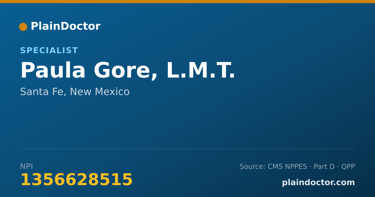 Shareable card for Paula Gore, L.M.T. - Specialist, Santa Fe, NM