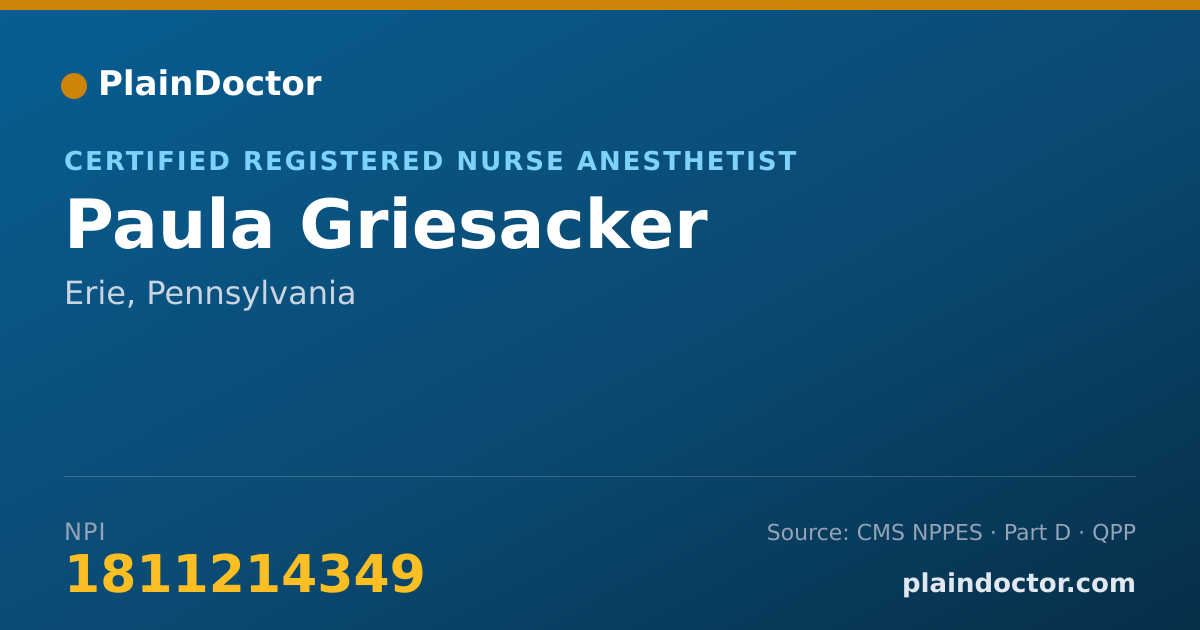 Shareable card for Paula Griesacker - Certified Registered Nurse Anesthetist, Erie, PA