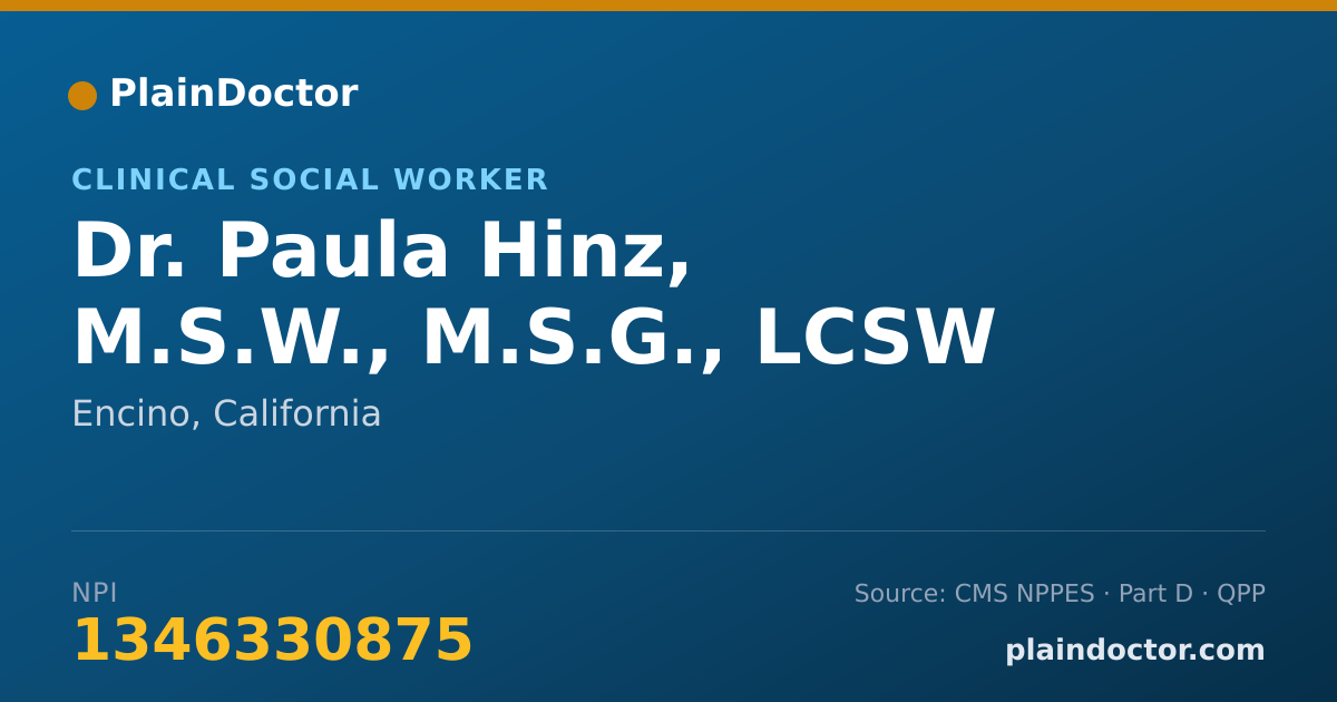 Shareable card for Paula Hinz, M.S.W., M.S.G., LCSW - Clinical Social Worker, Encino, CA