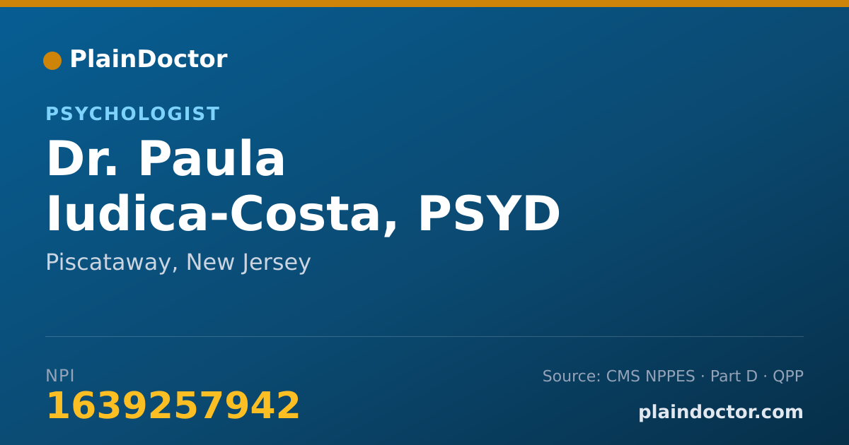 Shareable card for Paula Iudica-Costa, PSYD - Psychologist, Piscataway, NJ