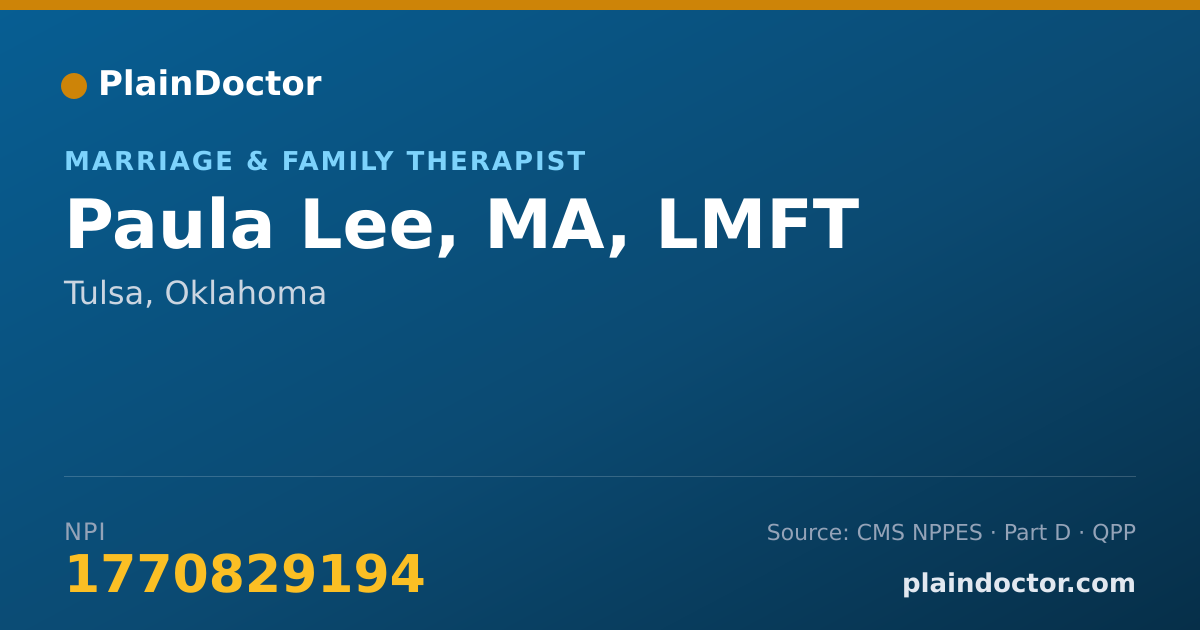Shareable card for Paula Lee, MA, LMFT - Marriage & Family Therapist, Tulsa, OK