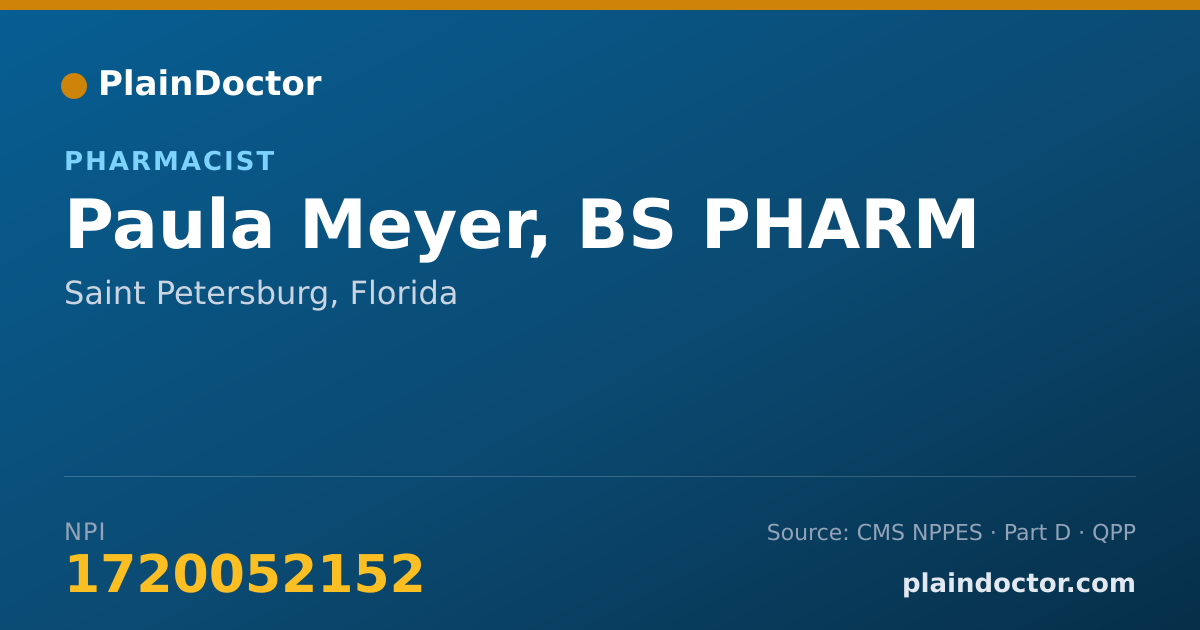 Shareable card for Paula Meyer, BS PHARM - Pharmacist, Saint Petersburg, FL