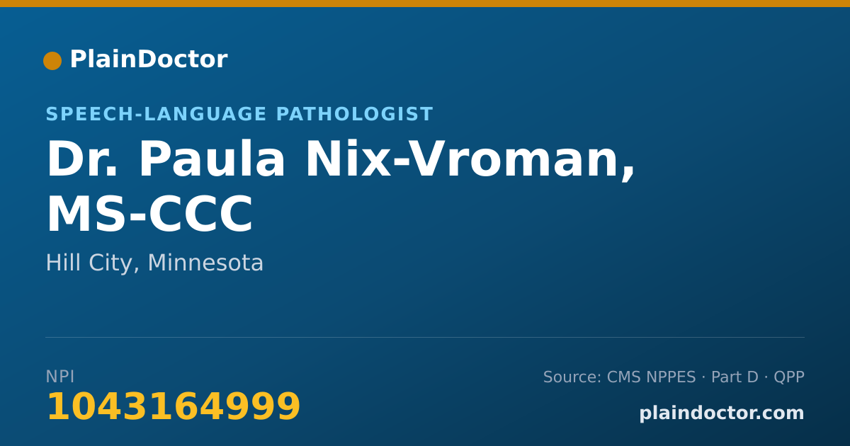 Shareable card for Paula Nix-Vroman, MS-CCC - Speech-Language Pathologist, Hill City, MN