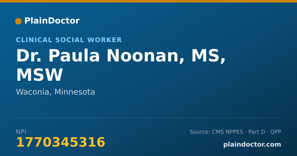 Shareable card for Paula Noonan, MS, MSW - Clinical Social Worker, Waconia, MN