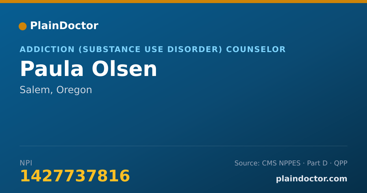 Shareable card for Paula Olsen - Addiction (Substance Use Disorder) Counselor, Salem, OR